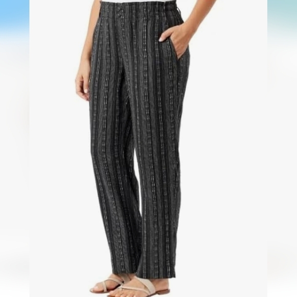 BRIGGS Comfort Stretch Waistband Linen Blend Pants In Black Stripe. Size Med - Picture 1 of 12